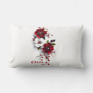 Almohada floral elegante roja y blanca | Flor romá