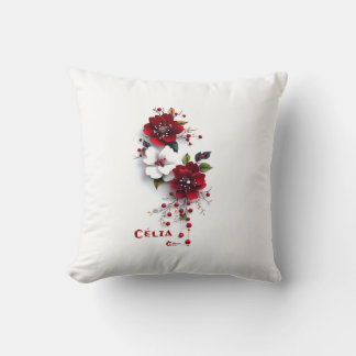 Almohada floral elegante roja y blanca | Flor romá
