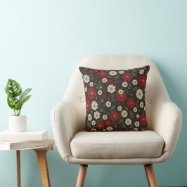 Almohada Floral Elegante – Rojo, Negro y Multicolo