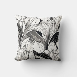 Almohada floral en blanco y negro Art Deco