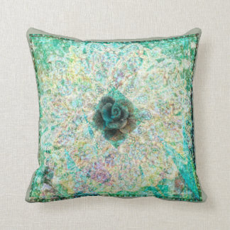 Almohada floral geométrica verde azulada por el