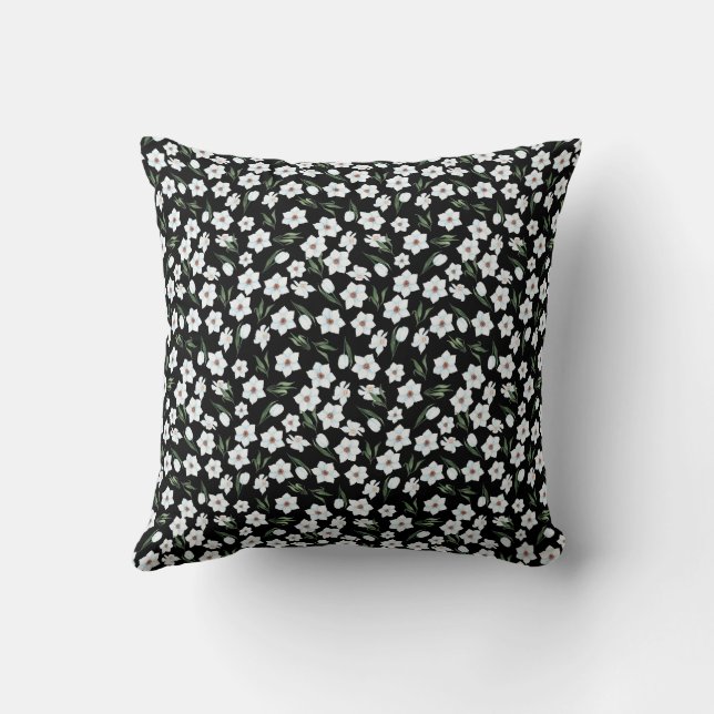 almohada floral negra con flores blancas (Reverso)