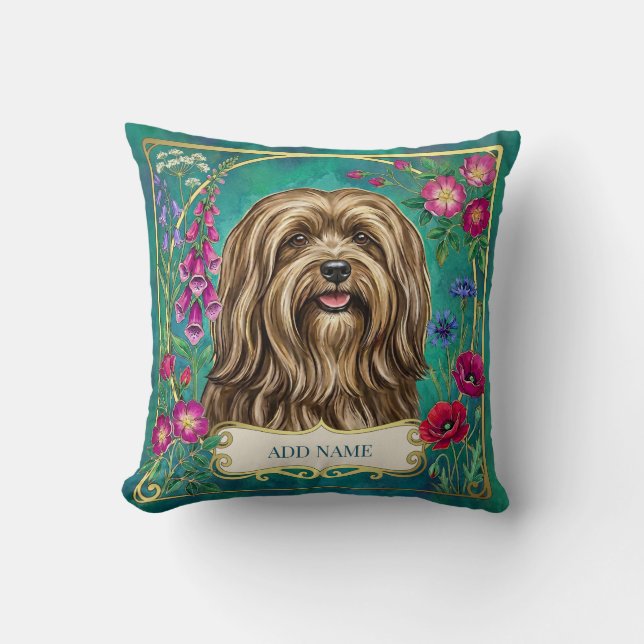 Almohada Floral Personalizada de Lhasa Apso Dorado (Anverso)