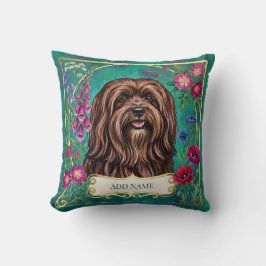 Almohada Floral Personalizada de Lhasa Apso Marrón