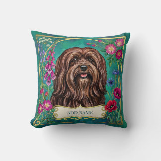 Almohada Floral Personalizada de Lhasa Apso Marrón
