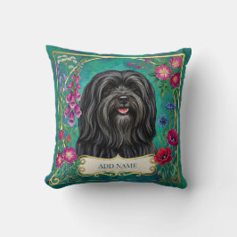 Almohada floral personalizada de Lhasa Apso negra