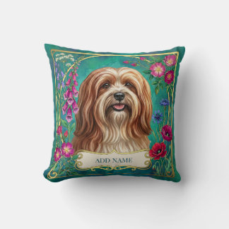 Almohada Floral Personalizada de Lhasa Apso Roja y