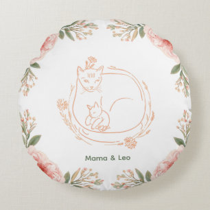 Almohada floral personalizada de mamá gata y gatit