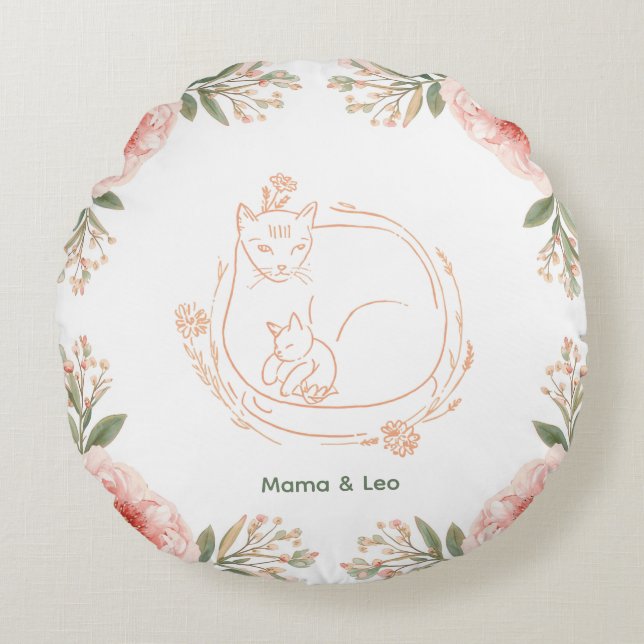 Almohada floral personalizada de mamá gata y gatit (Anverso)