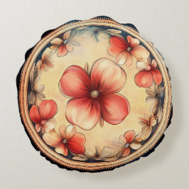 Almohada floral redonda – Medallón de flor vintage