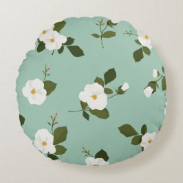 Almohada floral redonda verde azulada del acento