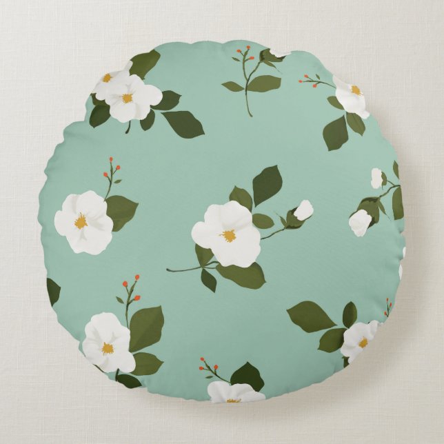 Almohada floral redonda verde azulada del acento (Anverso)