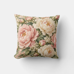Almohada floral romántica de jardín de peonía blus