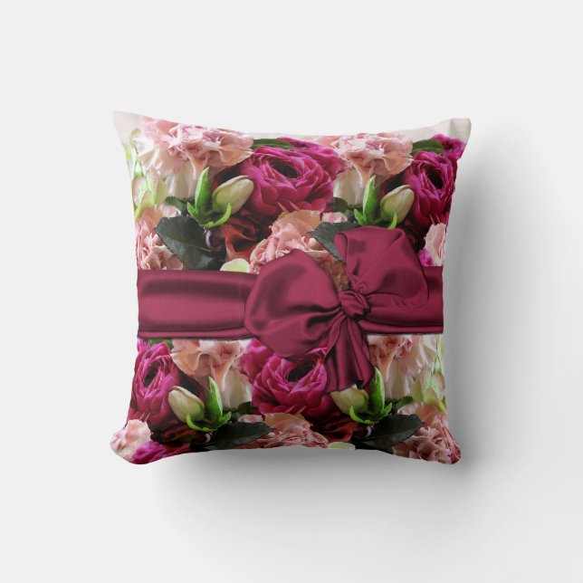 Almohada floral rosada elegante (Anverso)
