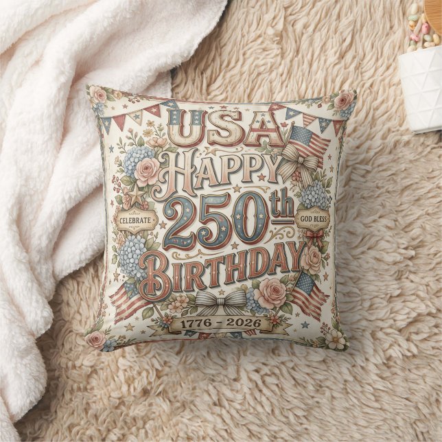 Almohada floral Shabby Chic USA cumpleaños 250 (Manta)