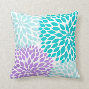 almohada floral turquesa morada Aqua Dahlia