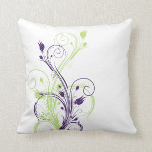 Almohada floral verde, púrpura, blanca enorme de