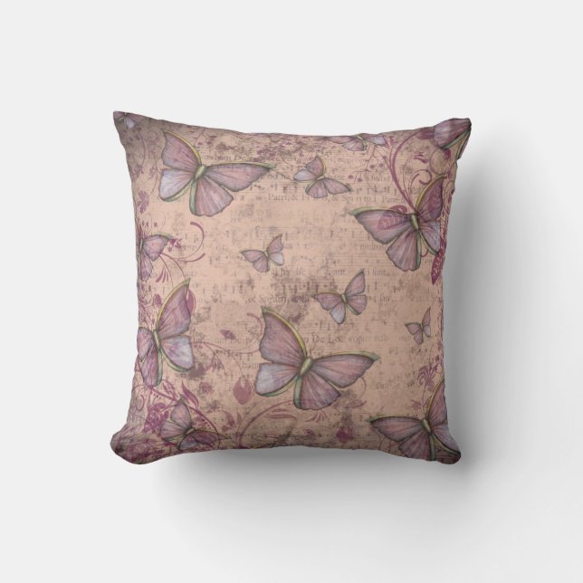 Almohada Floral y Mariposas de Estilo Vintage (Anverso)