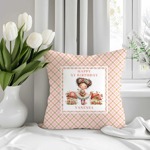 Almohada Flores Rosadas Cumpleaños 1 Fantasía Hada