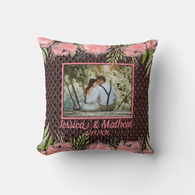 Almohada fotográfica de ramillete romántico de flo (Anverso)