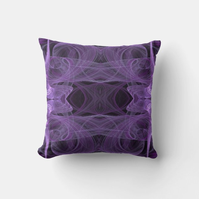 Almohada fractal abstracta de lavanda y negro (Anverso)