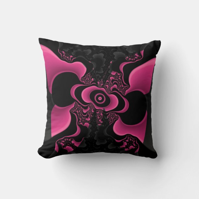 almohada fractal de mariposa negra y rosa (Anverso)