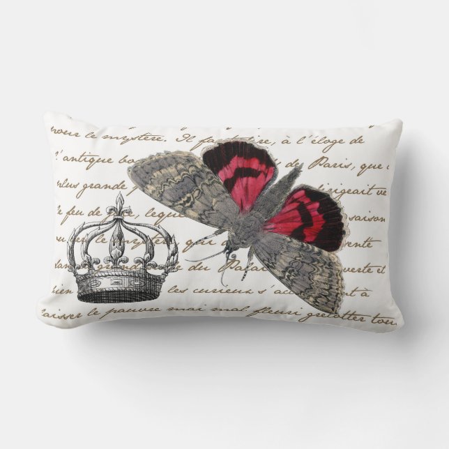 Almohada francesa de la corona de la mariposa roja (Anverso)