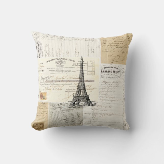 Almohada francesa de las Ephemeras de París del (Anverso)