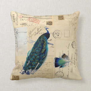 Almohada francesa de las postales del pavo real