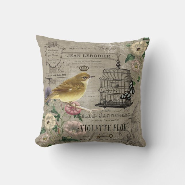 Almohada francesa del pájaro del jardín del (Anverso)