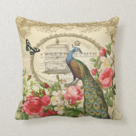Almohada francesa del pavo real del vintage
