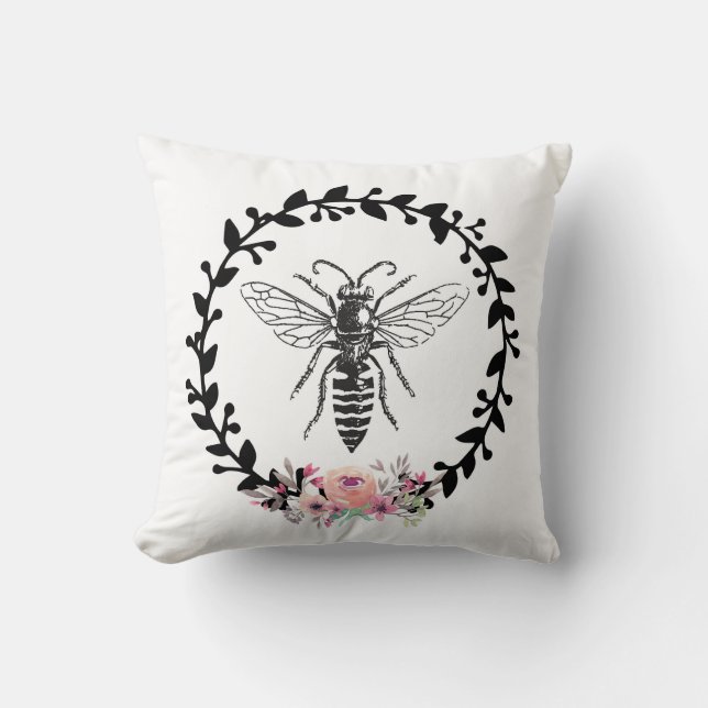 Almohada francesa floral de la acuarela blanca (Anverso)