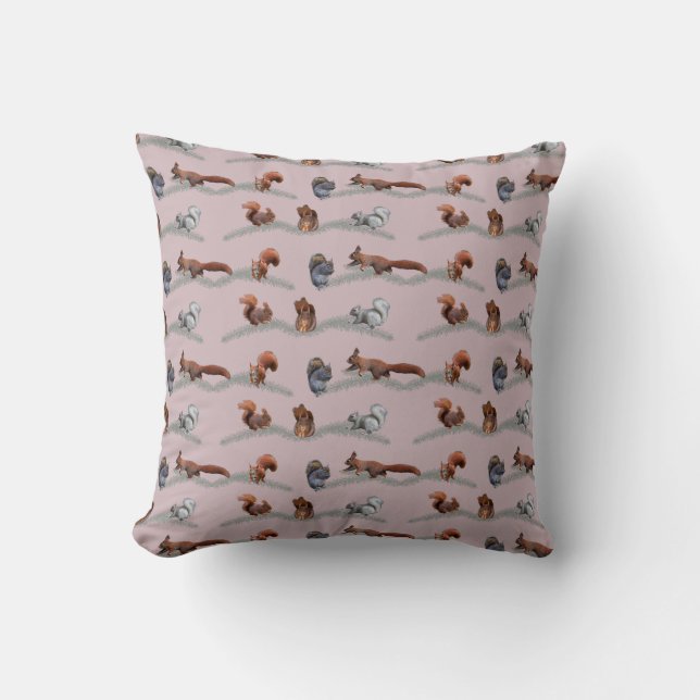 Almohada Frenesí de Ardillas (Rosa Polvoriento) (Anverso)