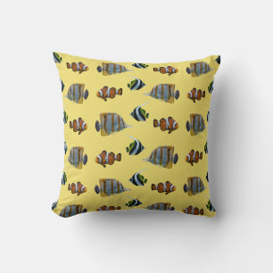 Almohada Frenesí de Peces Tropicales (Amarillo)