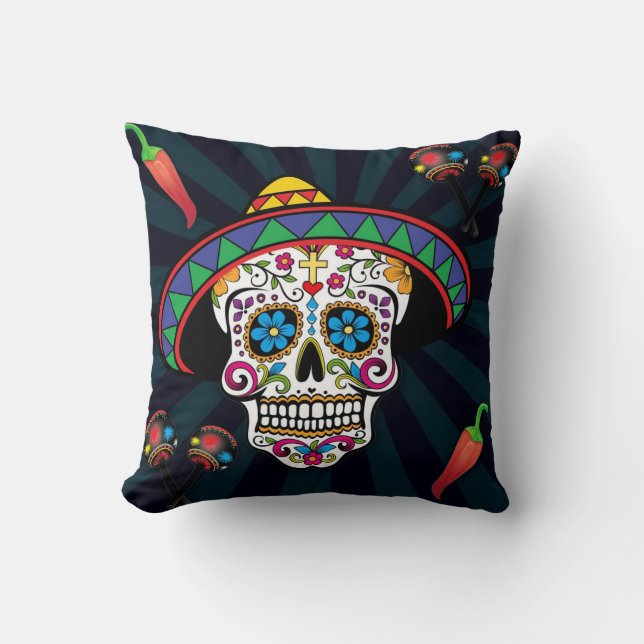 Almohada Fresca Calavera Azucarada Mexicana (Anverso)