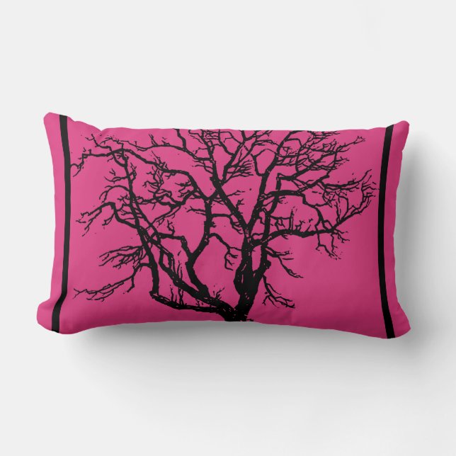 Almohada Fucsia Profundo con Silueta de Árbol Negr (Anverso)