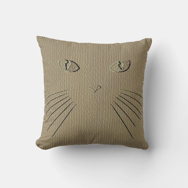 Almohada gata gatita, marrón con ojos verdes (Anverso)