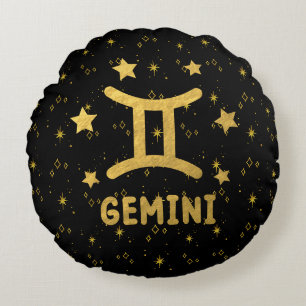Almohada Gemini Zodiac Negra y Ronda Oro