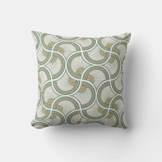 Almohada geométrica de abanico verde salvia y dora