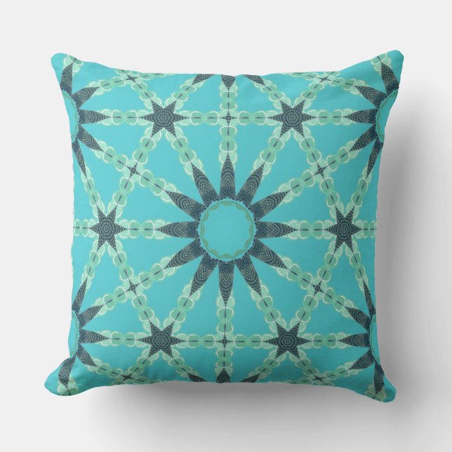 Almohada Geométrica de Estallido de Sol Azul Turqu (Anverso)