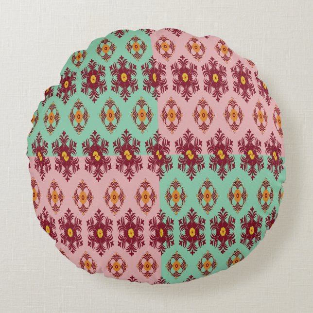 Almohada geométrica de patchwork – C Moderno Púrpu (Anverso)