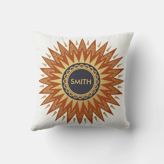 Almohada Geométrica de Sol Personalizada Afrohemia (Reverso)