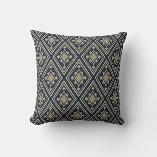 Almohada geométrica del ikat del negro elegante (Anverso)