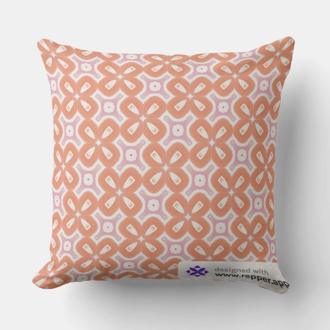 Almohada geométrica floral naranja y rosa suave –  (Anverso)