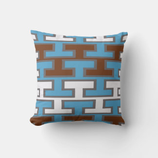 Almohada geométrica moderna azul, blanca y marrón