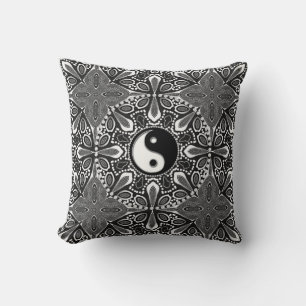 Almohada geométrica tribal negra blanca Yin Yang