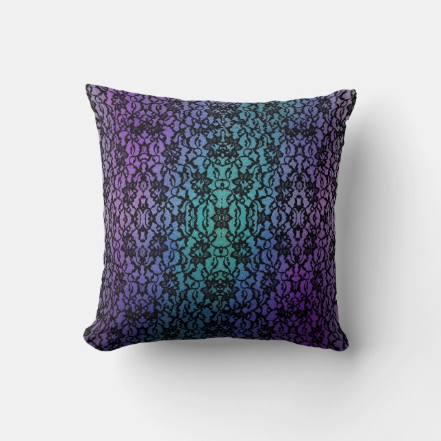 Almohada gótica del cordón negro púrpura y verde (Anverso)