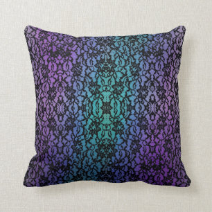 Almohada gótica del cordón negro púrpura y verde
