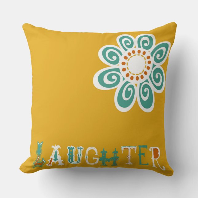 Almohada gráfica amarilla de la risa de la flor (Anverso)