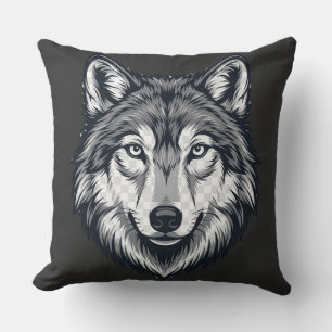 Almohada gráfica de cabeza de lobo solitario feroz